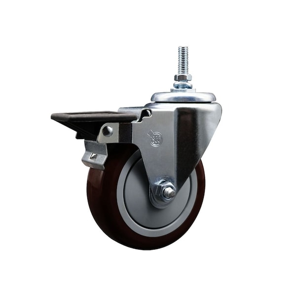 Service Caster 5 Inch Maroon Polyurethane 12 MM Threaded Stem Caster with Brake SCC-TS20S514-PPUB-MRN-PLB-M1215 - main